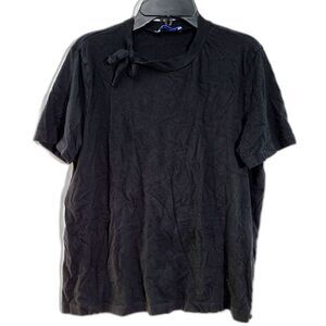 ZARA Traufaluc Black 100% Cotton Shirt Knotted Neckline Short Sleeves Size Large